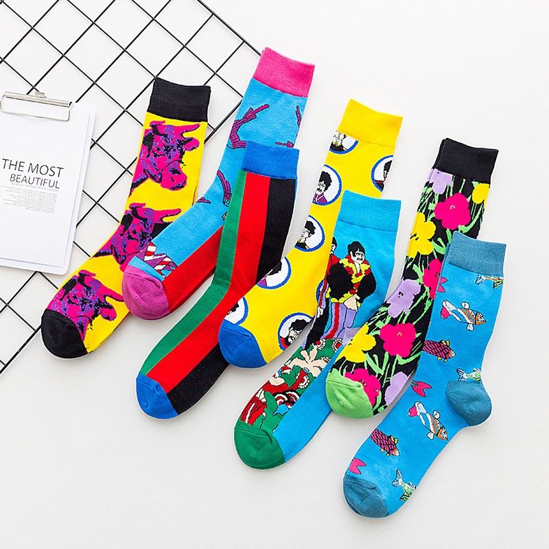 china+custom logo street jacquard happy socks men colorful+factory