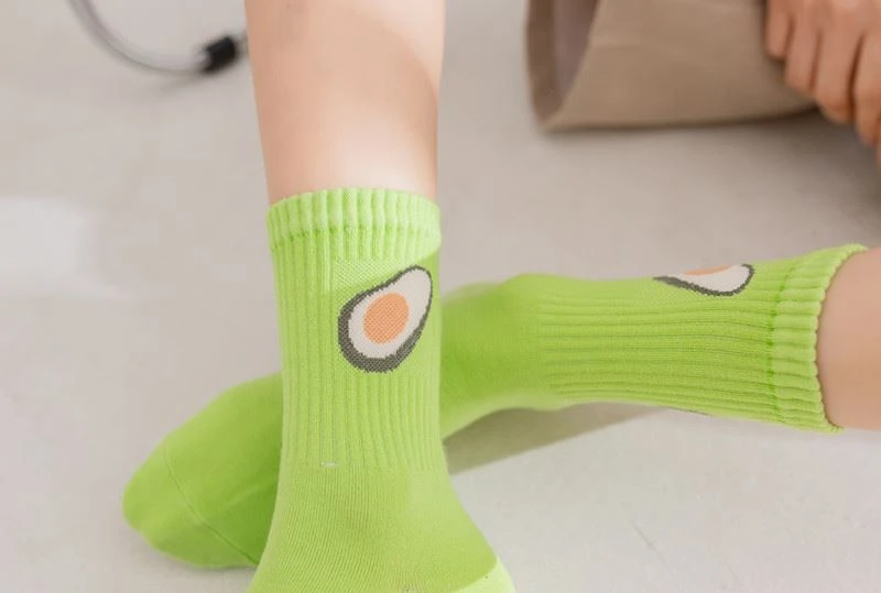 New original custom jacquard design woman socks fruit+free sample