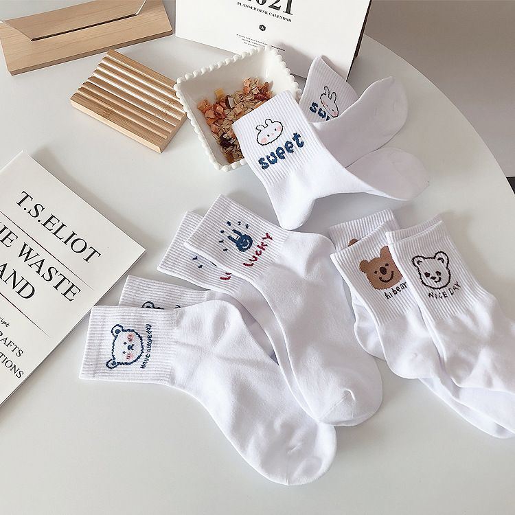 Womens White Socks Colorful Cute Design