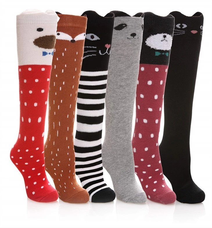 kids high knee girl socks with animals