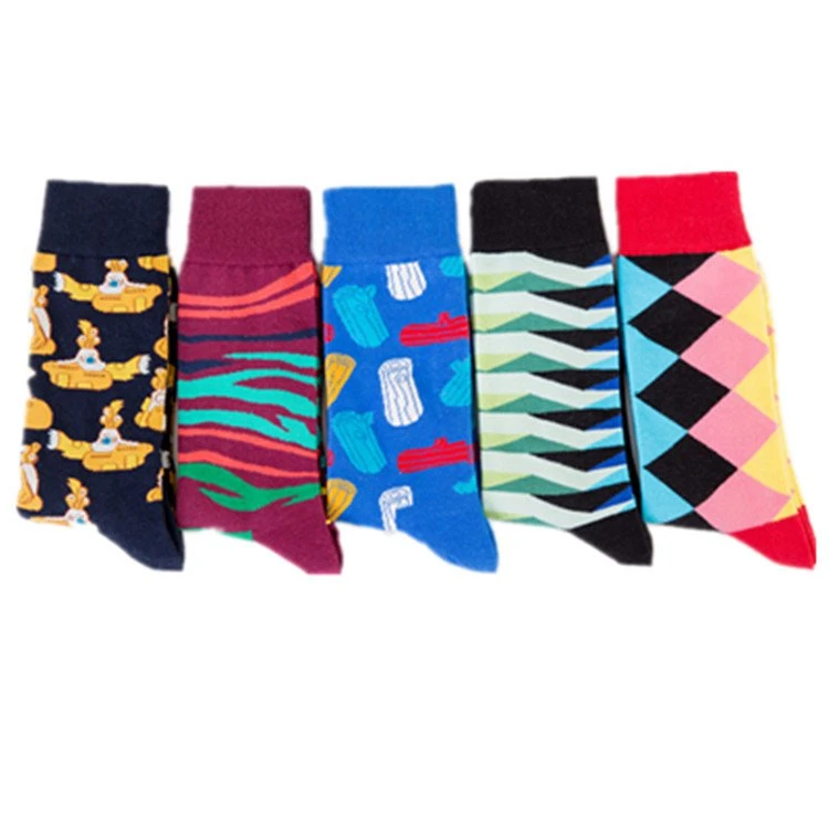 Mens Mid Calf Socks Happy Colorful Socks