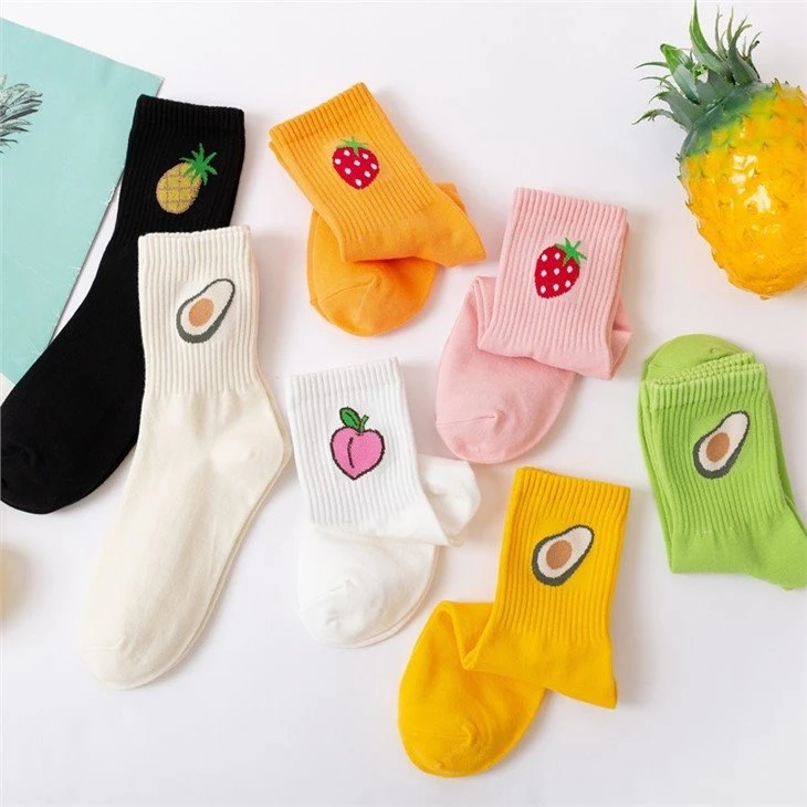 New original custom jacquard design woman socks fruit+pricelist