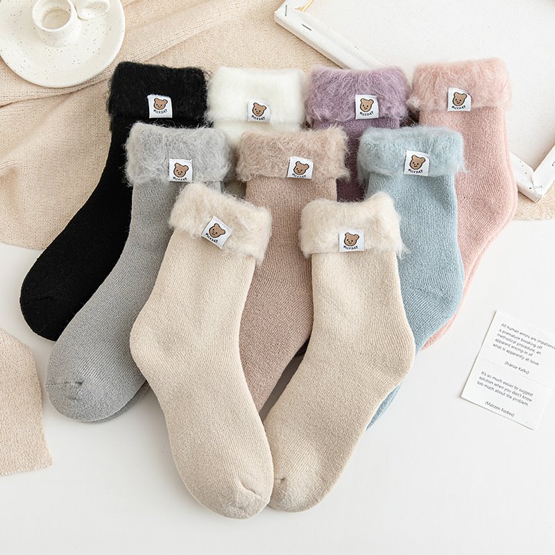 Winter Warm Handmade Sewing Label Fuzzy Socks
