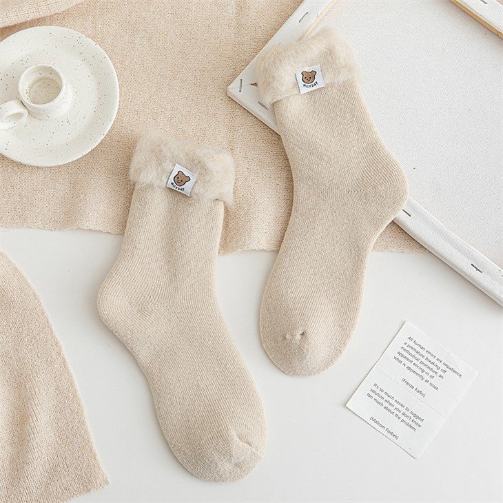 buy discount+Winter Warm handmade Sewing label fuzzy socks