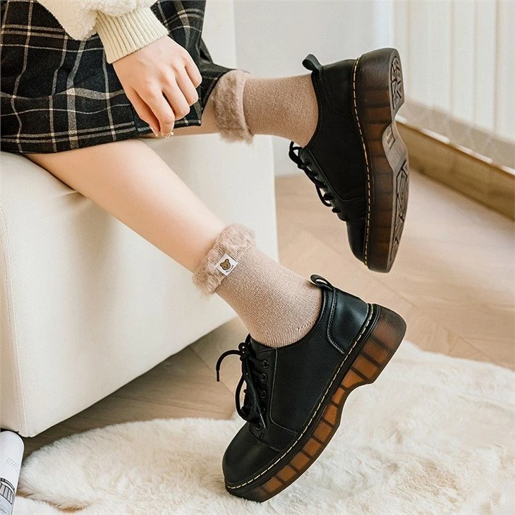 discount+Winter Warm handmade Sewing label fuzzy socks