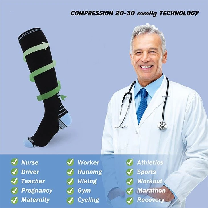 20-30mmHg Knee High Garter With Arch Support For Sports Medical Compression Socks For Women