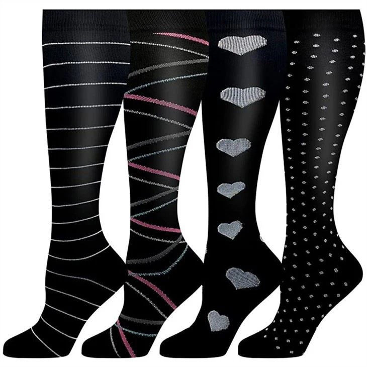Oem Low Moq Black High Knee Heart Line Compression Socks (3)