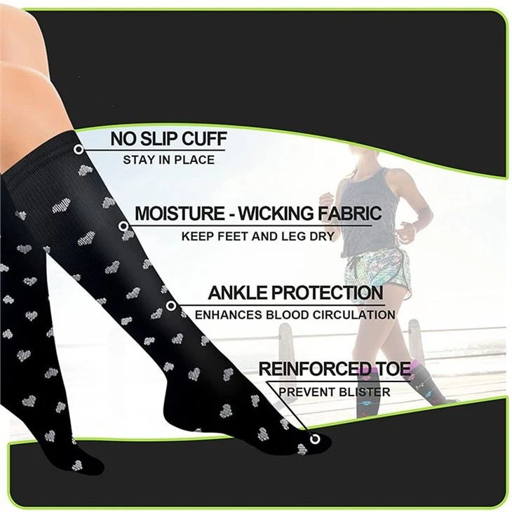 Wholesale Knit Black High Knee Heart Line Compression Socks (2)