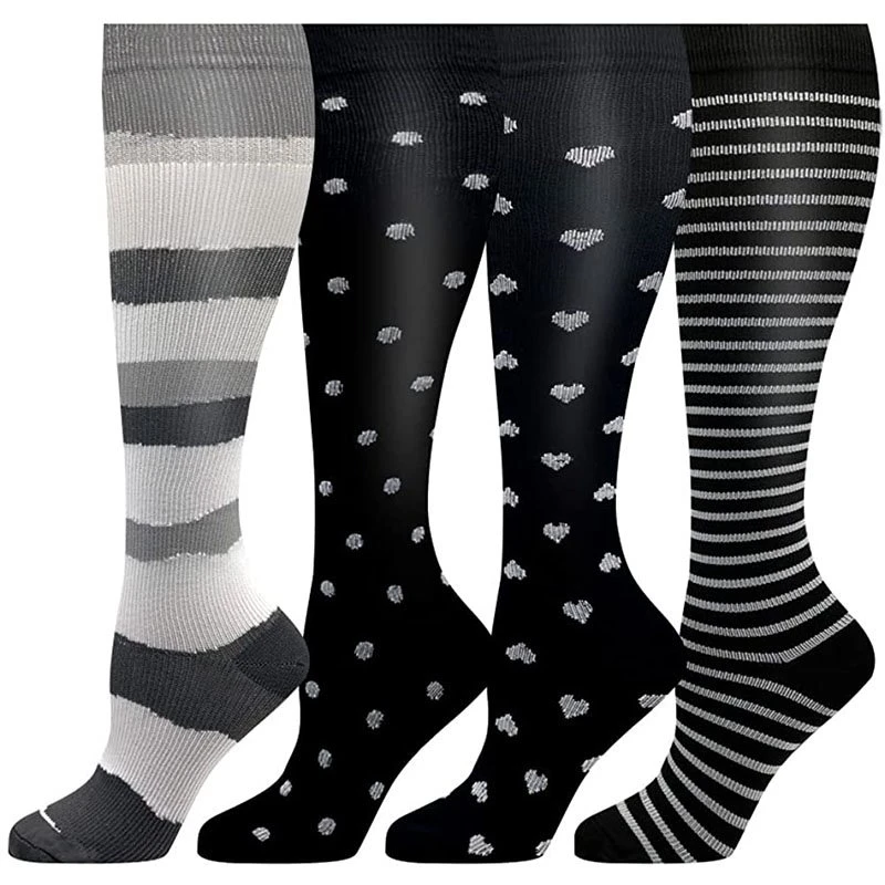 Black High Knee Heart Line Compression Socks