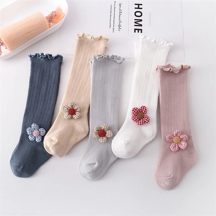 Children's ruffled flowers kid stockings thigh high socks +factory