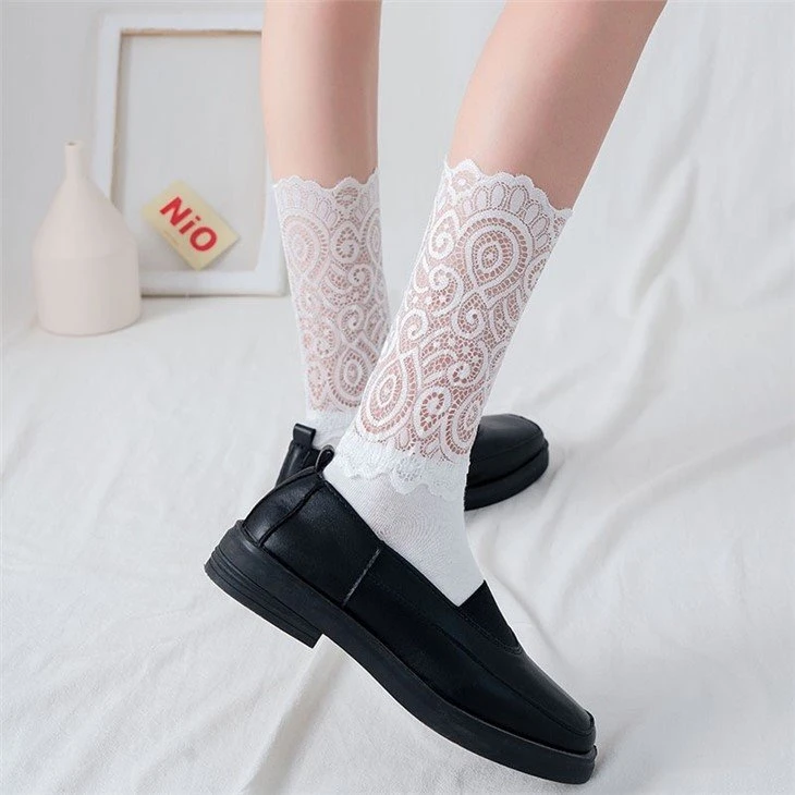 China Lace Socks Women Black Solid Color