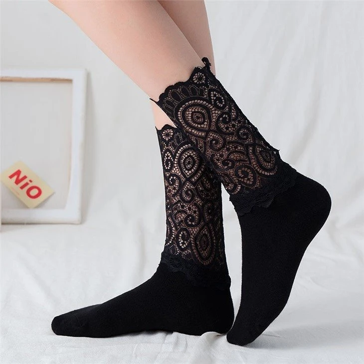 Lace Socks Women Black Solid Color bulk