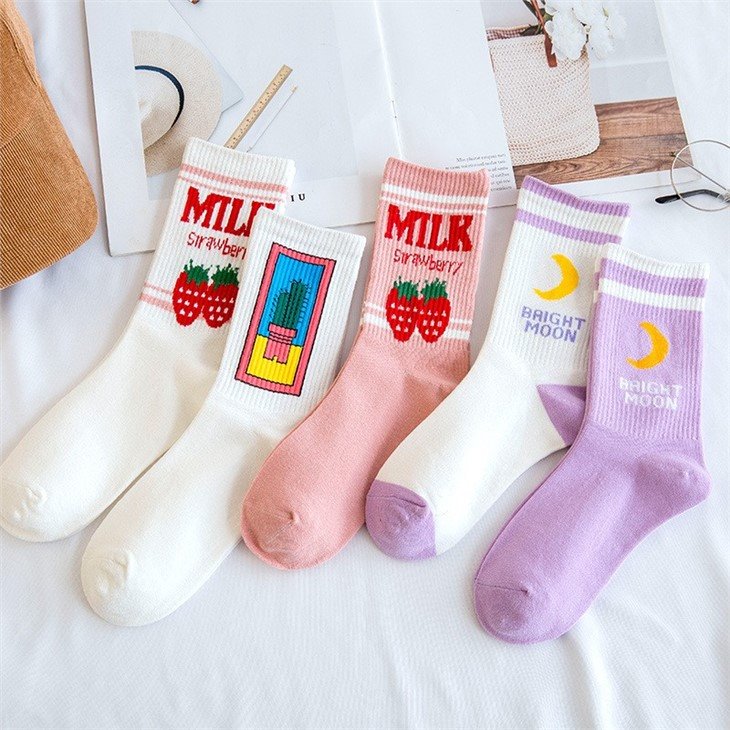 Milk Letter Cute Cartoon Socks For Women bulk