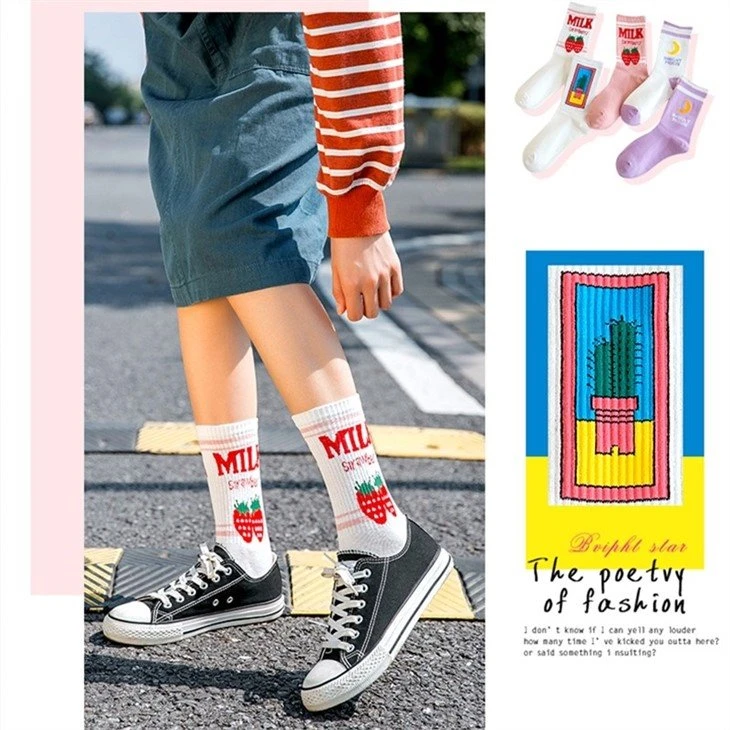 Milk Letter Cute Cartoon Socks For Women in stock