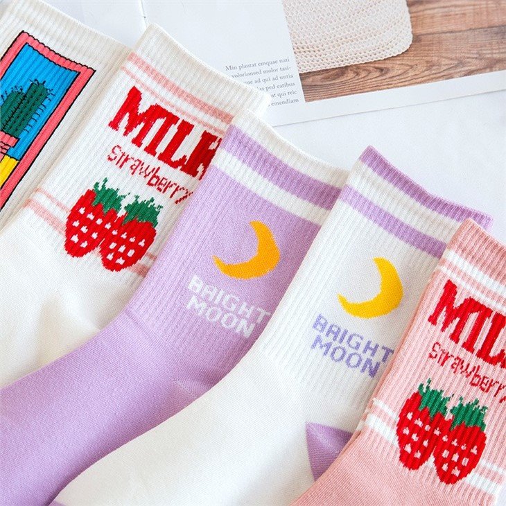 Milk Letter Cute Cartoon Socks For Women factory