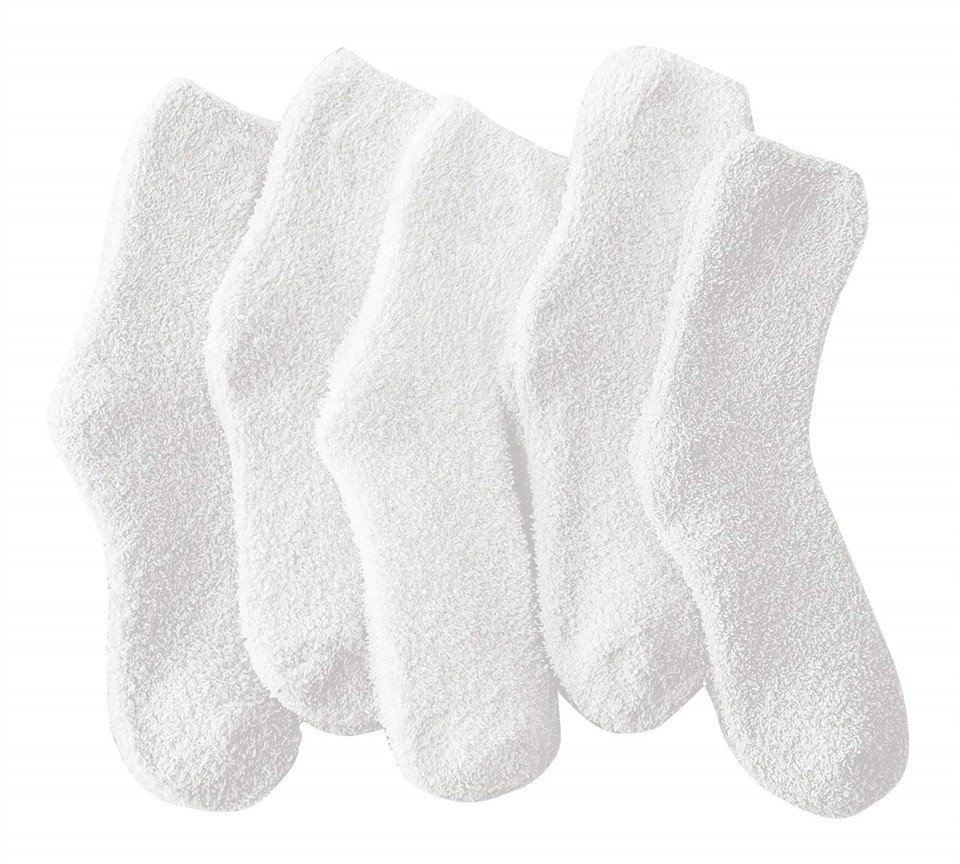 Winter White Crew Fluffy Fuzzy Socks Women