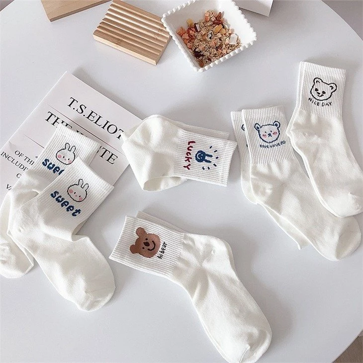 Womens White Socks Colorful Cute Design in stock