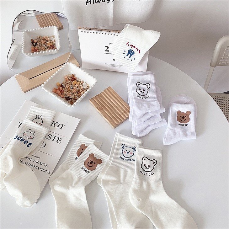 Womens White Socks Colorful Cute Design quotation