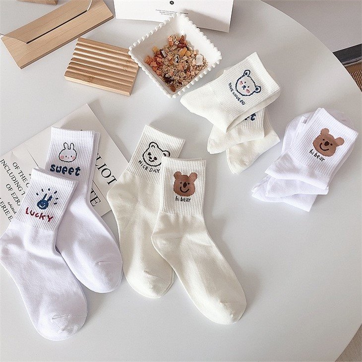 Womens White Socks Colorful Cute Design price